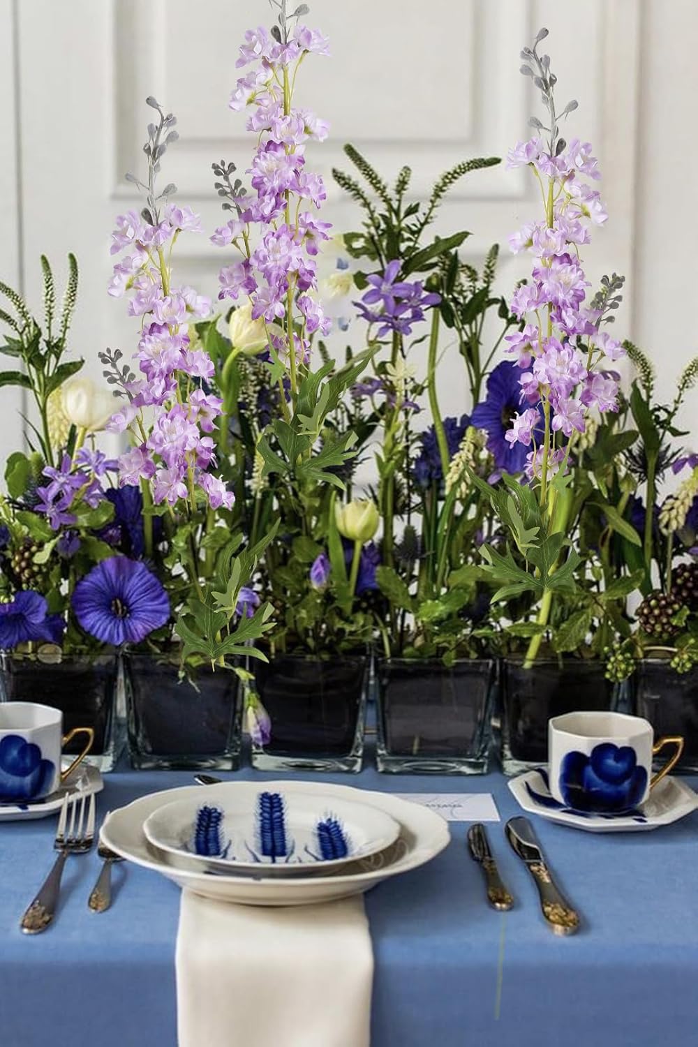 IPOPU Champagne Artificial Delphinium Flowers 33.5" Long Stem Artificial Flowers Fake Flowers for Wedding Centerpieces for Home Tables Party Decor（Champagne）