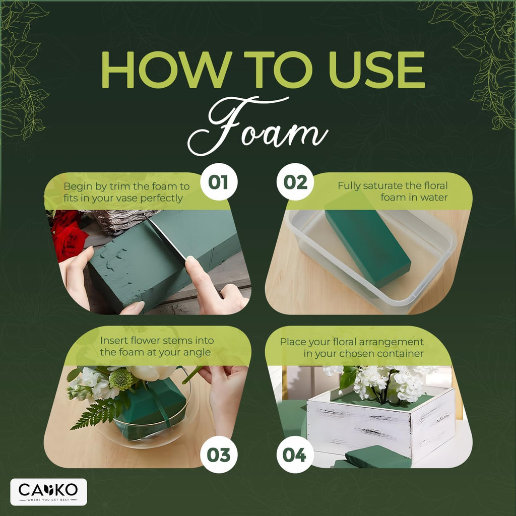 Caliko - 4x Wet Brick Floral Foam Block | 23x11x7cm Large Wet Florist Foam Bricks for Fresh Flowers | Flower Foam Blocks for Wedding Aisle, Birthdays | Home Decoration Flower Arranging Accessories.