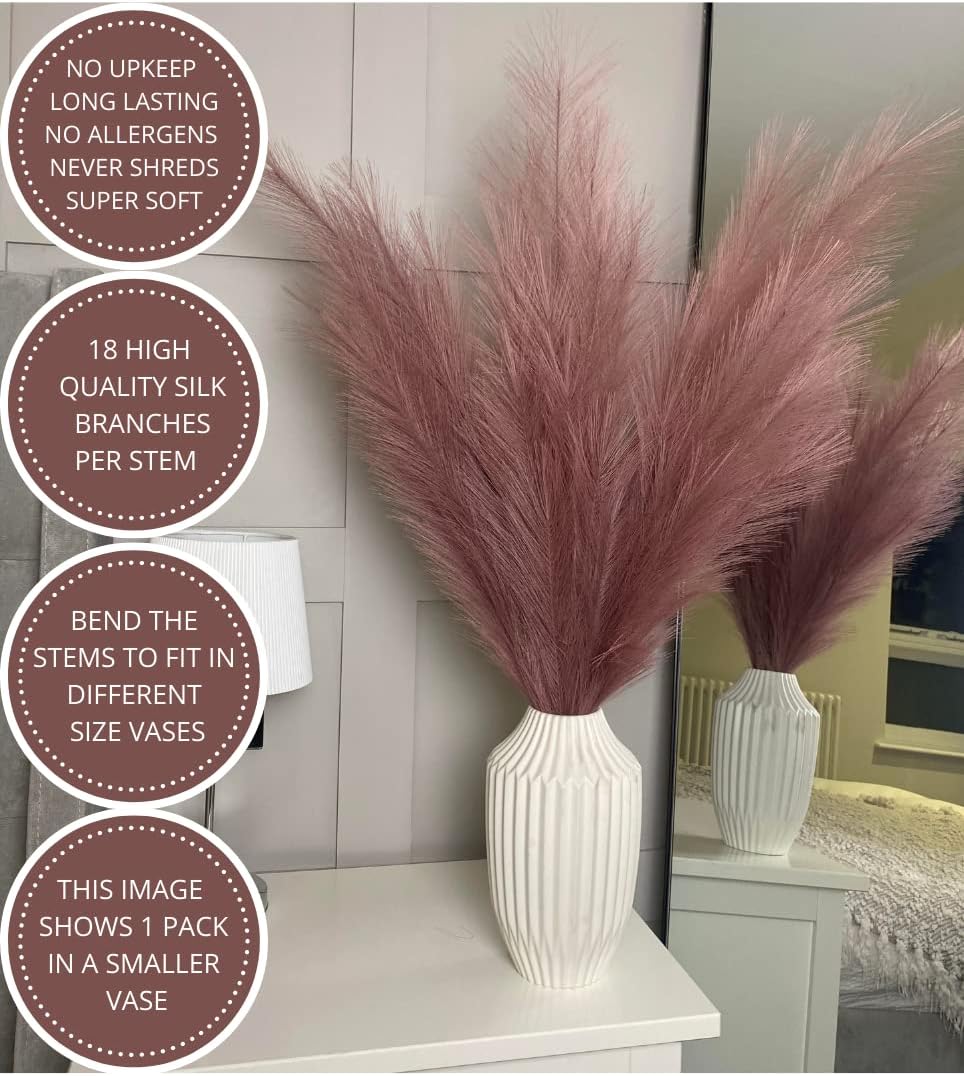 VOULUX Extra Large Tall Blue Fake Faux Artificial Pampas Grass Large Fluffy x3 115cm Stems x18 Decorative Artificial Flora Feathers For Floor Vases Tall Blue Plant Flowers Long Pampas Grass