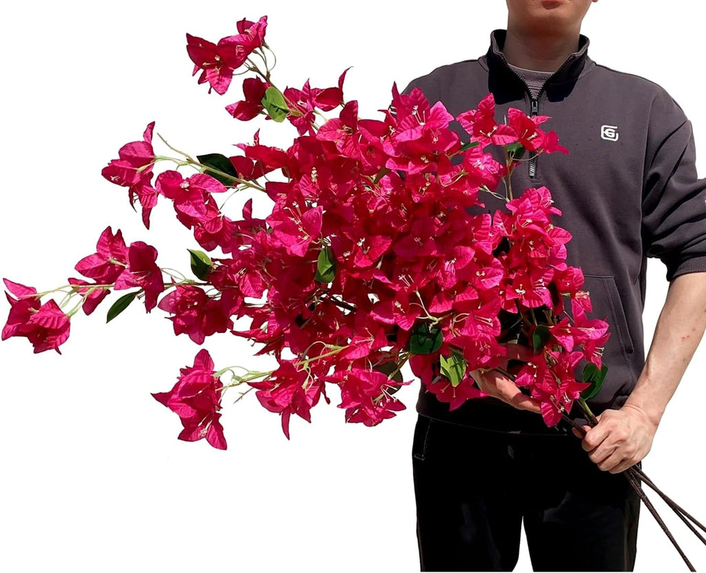 Artificial Flowers Silk Bougainvillea Branches Faux Artificial Bougainvillea Floral Stems Long Plant Branches 45" for Wedding Centerpieces, Table Runner, Home Decoration (White - Pack of 4pcs)
