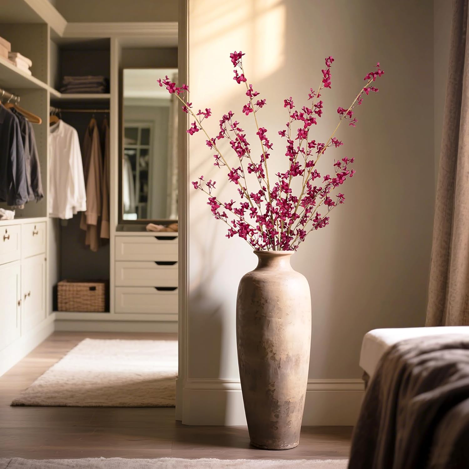 Ammyoo 4 PCS Artificial Plum Blossom Party Decorations Fake Cherry Flowers Faux Long Stems Wintersweets Silk Flowers Arrangement for Wedding Home Office Bedroom Decor(White)