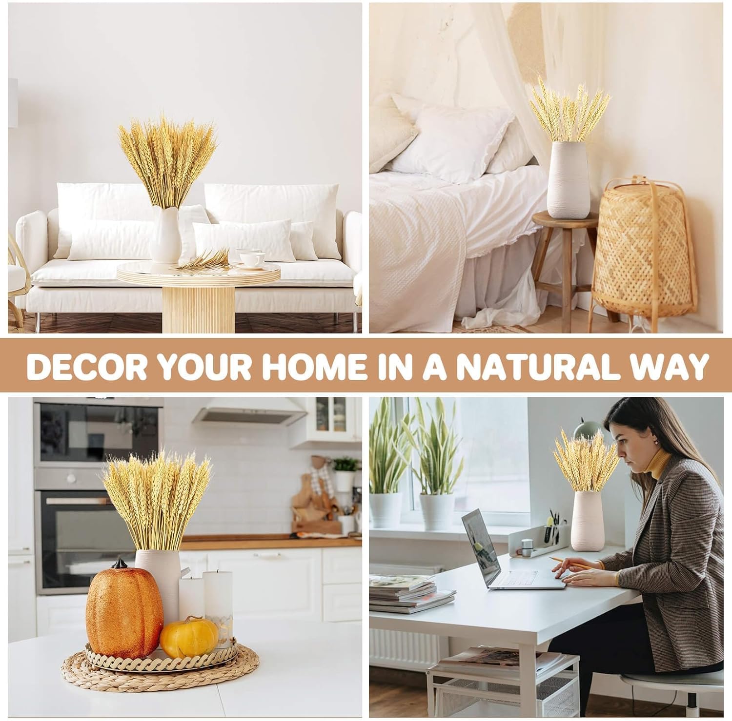 Sukh 12.9 Inches Dried Wheat Stalks - 100 Stems Natural Wheat Grass Decor Wheat Sheaves Bundle for Home Kitchen Party Wedding Office Table Flower Arrangement Art DIY Craft