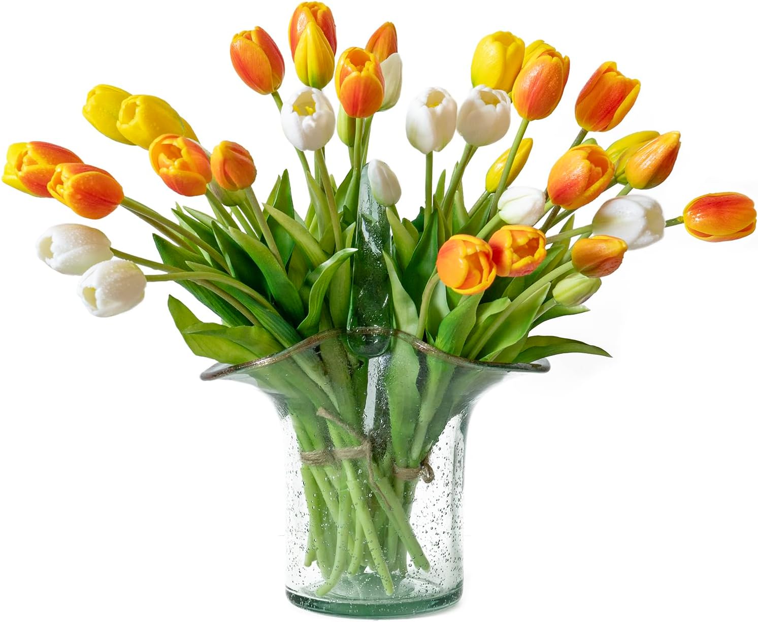 DUYONE 15pcs Artificial Tulips Flowers, Real Touch Latex Bouquet, Fake Tulips for Office Wedding Party Home Kitchen Garden Decoration(White,15pcs)