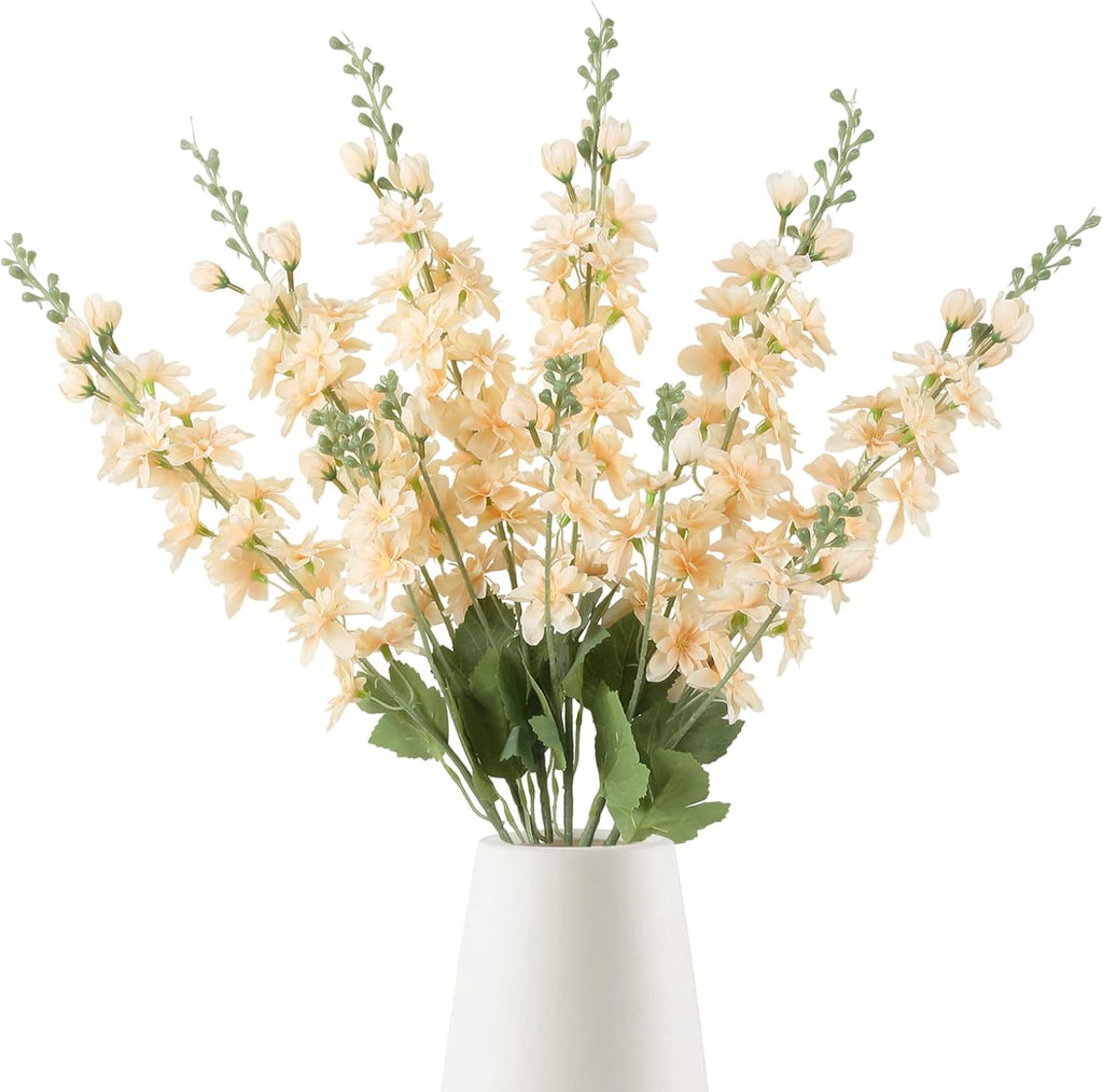 INSUNSIX Blue Silk Flowers 6PCS Real Touch Delphinium Artificial Flowers Blue Larkspur Faux Flowers Realistic Tall Flowers for Vase Wedding Centerpieces for Tables Home Decor (Blue)