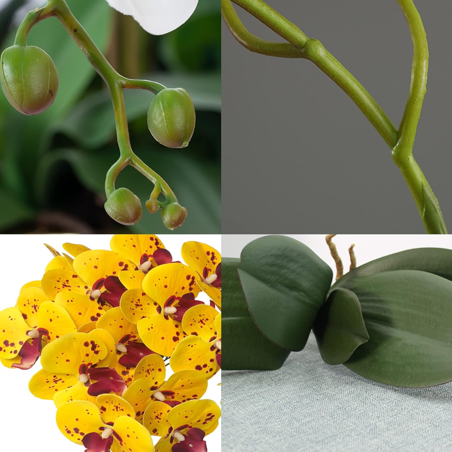 FagusHome 32 Inches Artificial Phalaenopsis Flowers 4 Pcs with 2 bundles Leaves Artificial Orchid Flowers Stem Plants for Home Décor (White)