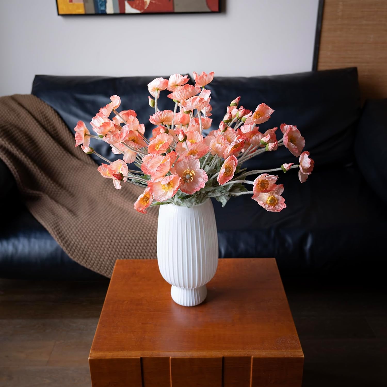 DUYONE Artificial Flowers 6 Stems Poppy Silk Bouquet,for Wedding, Home, Party Decoration,Table Centerpiece Arrangement(Orange Pink 6pcs)