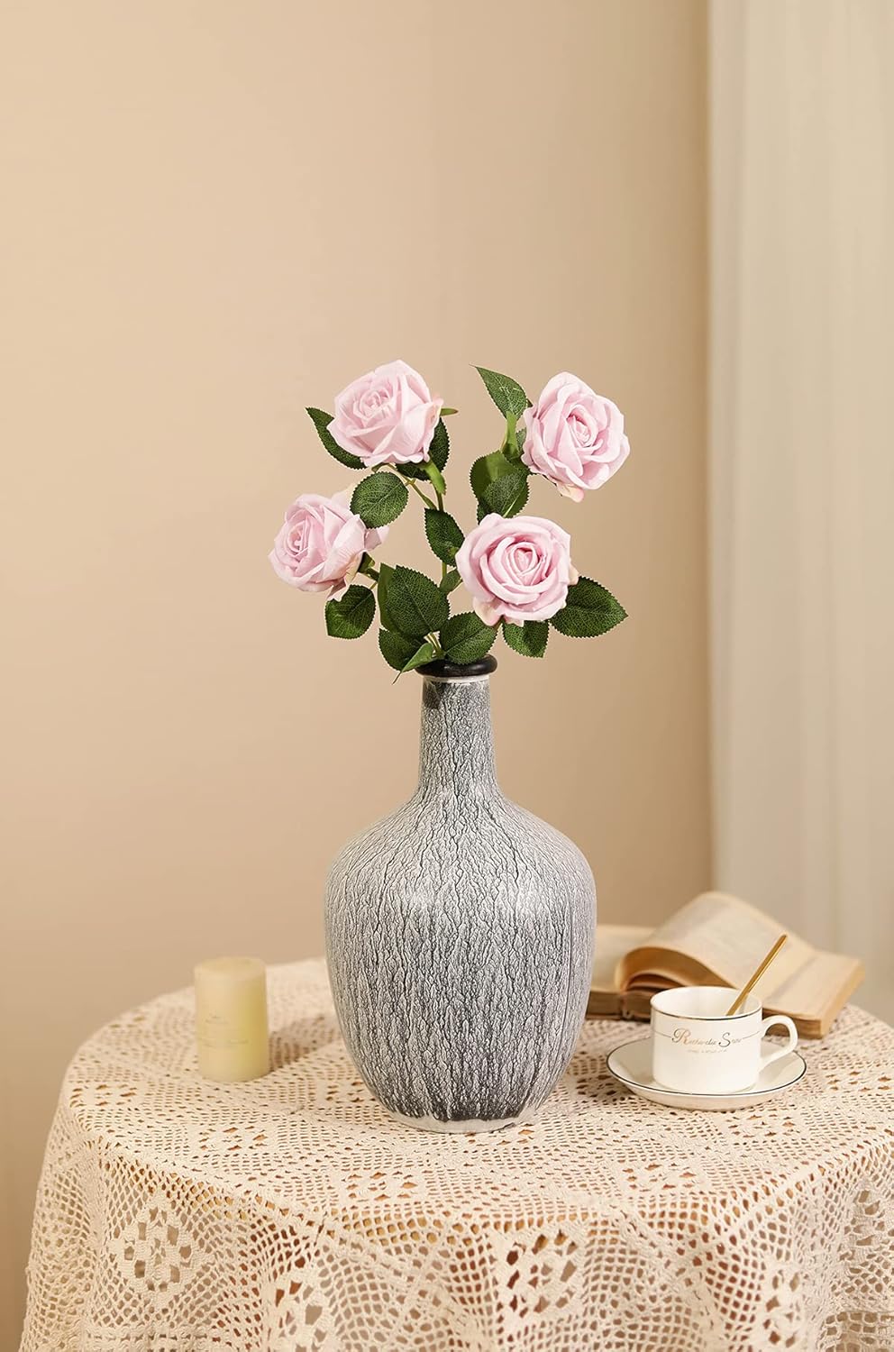 Luyue 10 Pack Artificial Velvet Roses Fake Red Rose Silk Flowers with Stem Floral Gift for Wedding Arrangement Party Home Decor-Red