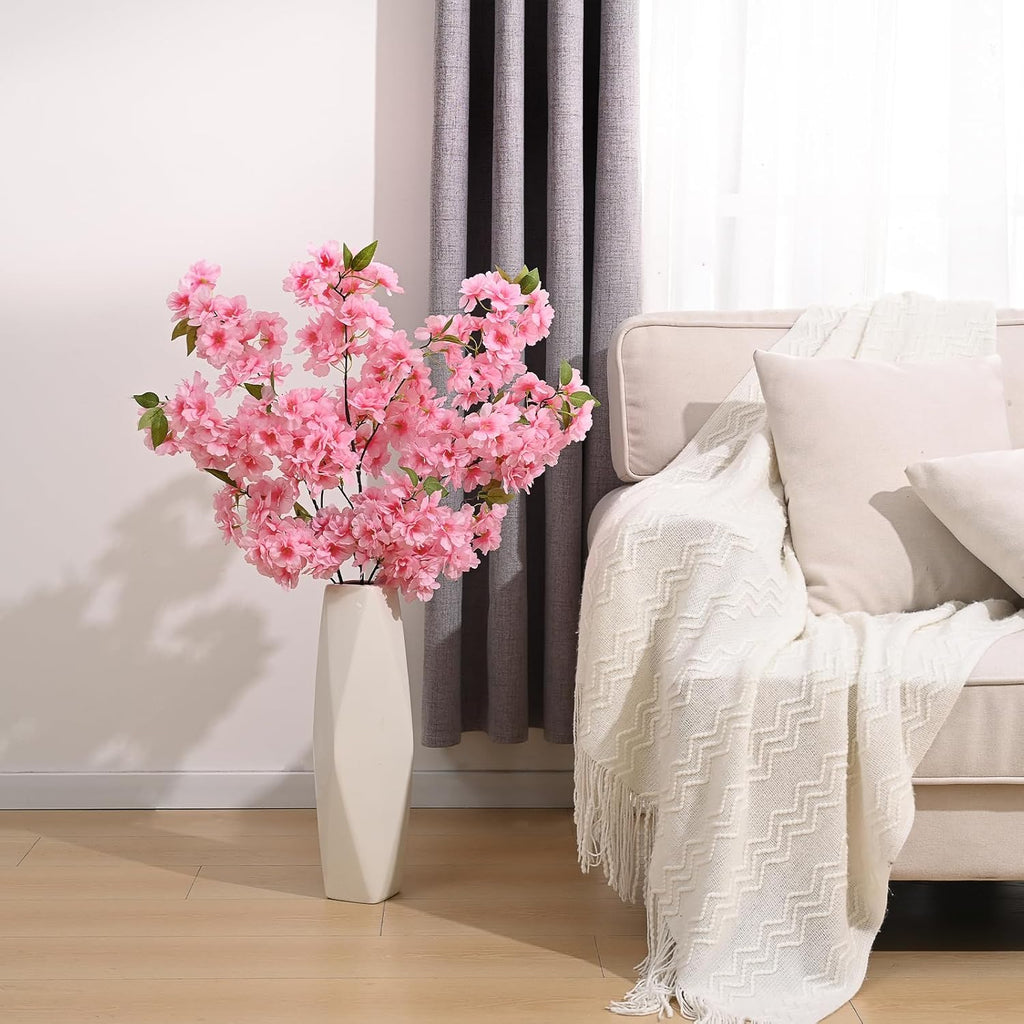 Sunm Boutique White Cherry Blossom Flowers, Artificial Cherry Blossom Decor Faux Cherry Blossom Branches Vase Arrangements for Wedding Home Party Kitchen Decor, Set of 3