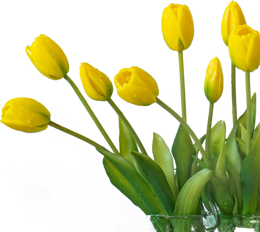 DUYONE 15pcs Artificial Tulips Flowers, Real Touch Latex Bouquet, Fake Tulips for Office Wedding Party Home Kitchen Garden Decoration(White,15pcs)