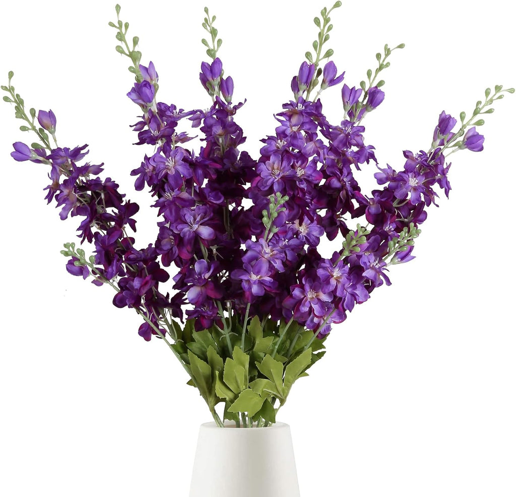 INSUNSIX Blue Silk Flowers 6PCS Real Touch Delphinium Artificial Flowers Blue Larkspur Faux Flowers Realistic Tall Flowers for Vase Wedding Centerpieces for Tables Home Decor (Blue)
