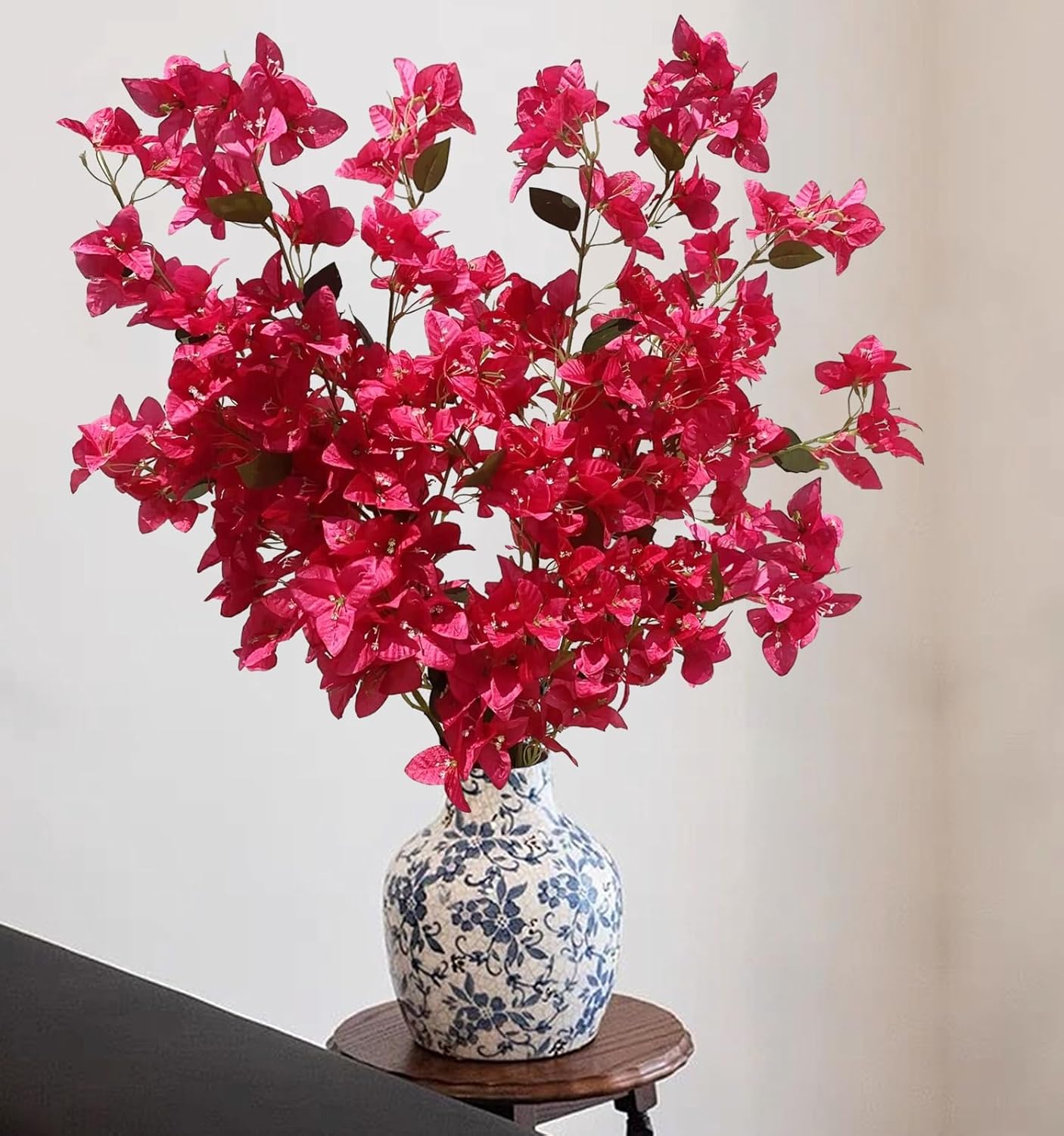 Artificial Flowers Silk Bougainvillea Branches Faux Artificial Bougainvillea Floral Stems Long Plant Branches 45" for Wedding Centerpieces, Table Runner, Home Decoration (White - Pack of 4pcs)