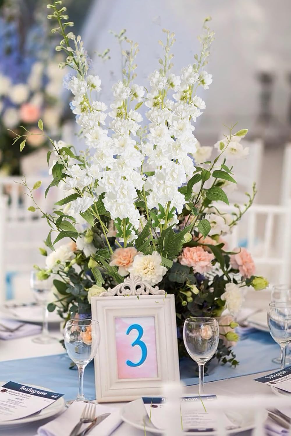 IPOPU Champagne Artificial Delphinium Flowers 33.5" Long Stem Artificial Flowers Fake Flowers for Wedding Centerpieces for Home Tables Party Decor（Champagne）