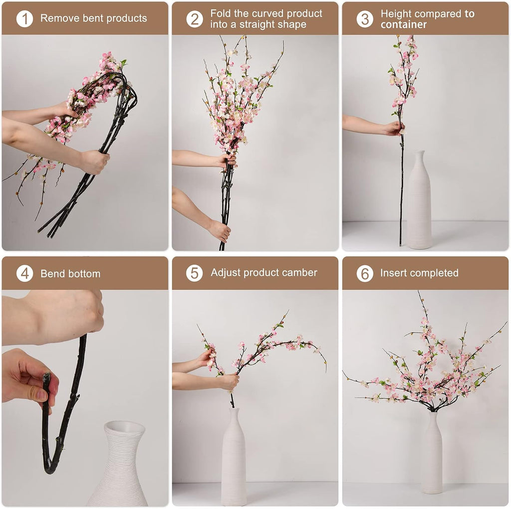 florisso Cherry Blossom Branches, Faux Peach Blossom Flowers, Artificial Plum Branches Real Touch Silk for Party Home Decor Wedding Arrangements (4PCS, White, 41")