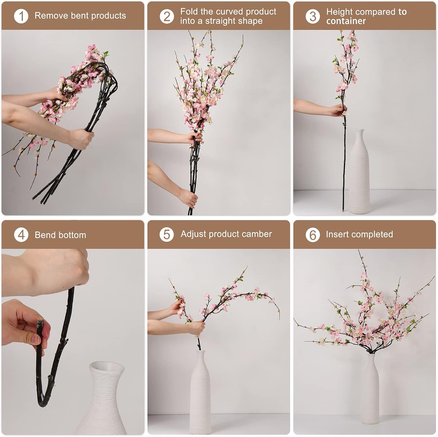 florisso Cherry Blossom Branches, Faux Peach Blossom Flowers, Artificial Plum Branches Real Touch Silk for Party Home Decor Wedding Arrangements (4PCS, White, 41")