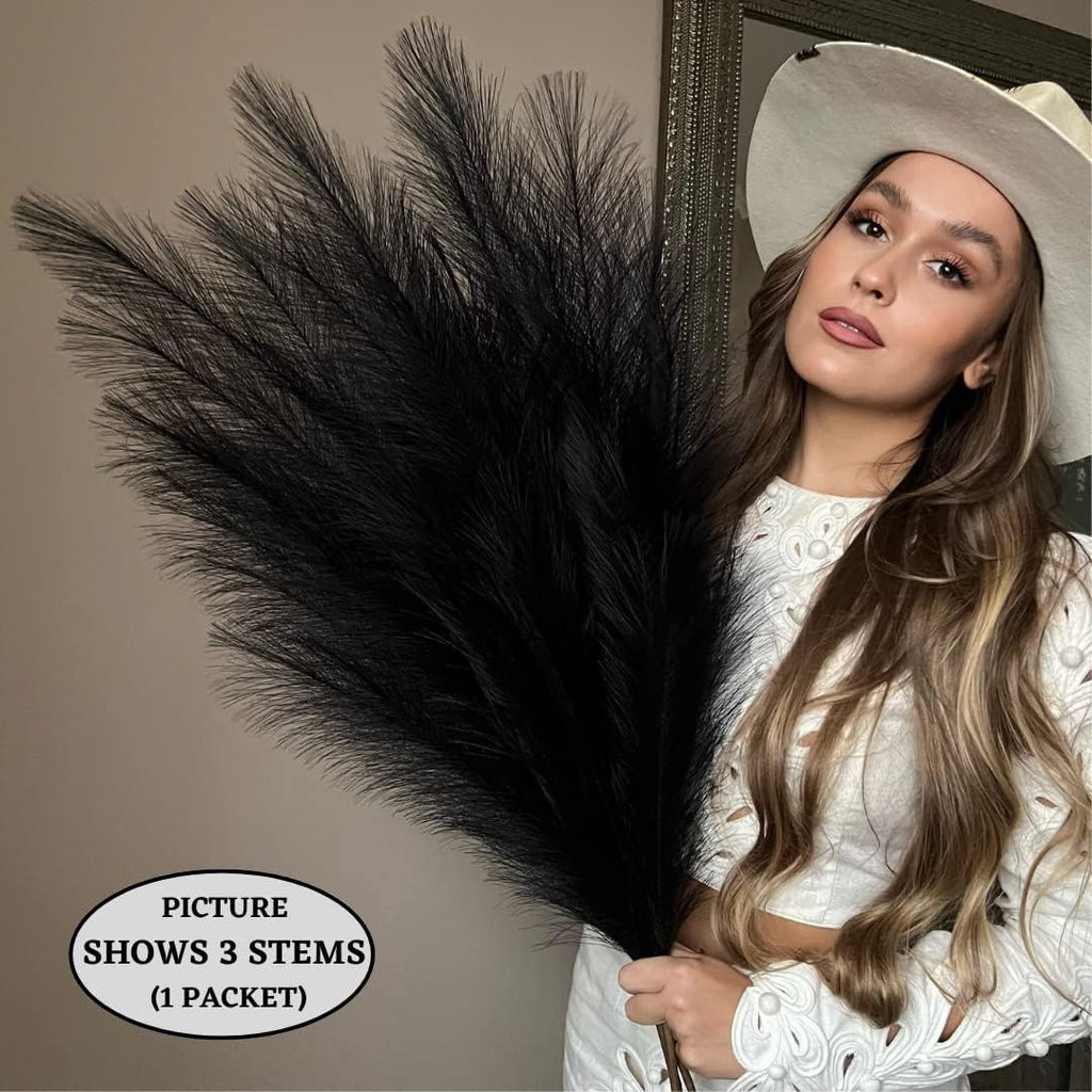 VOULUX Extra Large Tall Blue Fake Faux Artificial Pampas Grass Large Fluffy x3 115cm Stems x18 Decorative Artificial Flora Feathers For Floor Vases Tall Blue Plant Flowers Long Pampas Grass