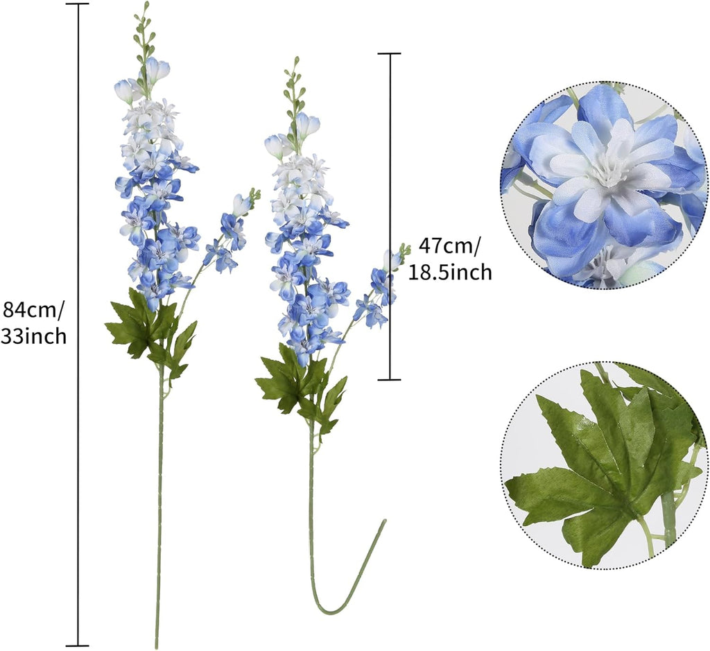 INSUNSIX Blue Silk Flowers 6PCS Real Touch Delphinium Artificial Flowers Blue Larkspur Faux Flowers Realistic Tall Flowers for Vase Wedding Centerpieces for Tables Home Decor (Blue)