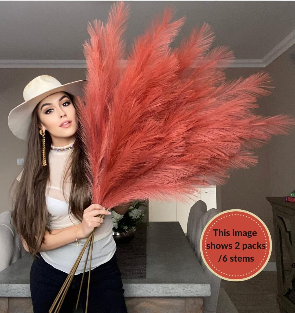 VOULUX Extra Large Tall Blue Fake Faux Artificial Pampas Grass Large Fluffy x3 115cm Stems x18 Decorative Artificial Flora Feathers For Floor Vases Tall Blue Plant Flowers Long Pampas Grass