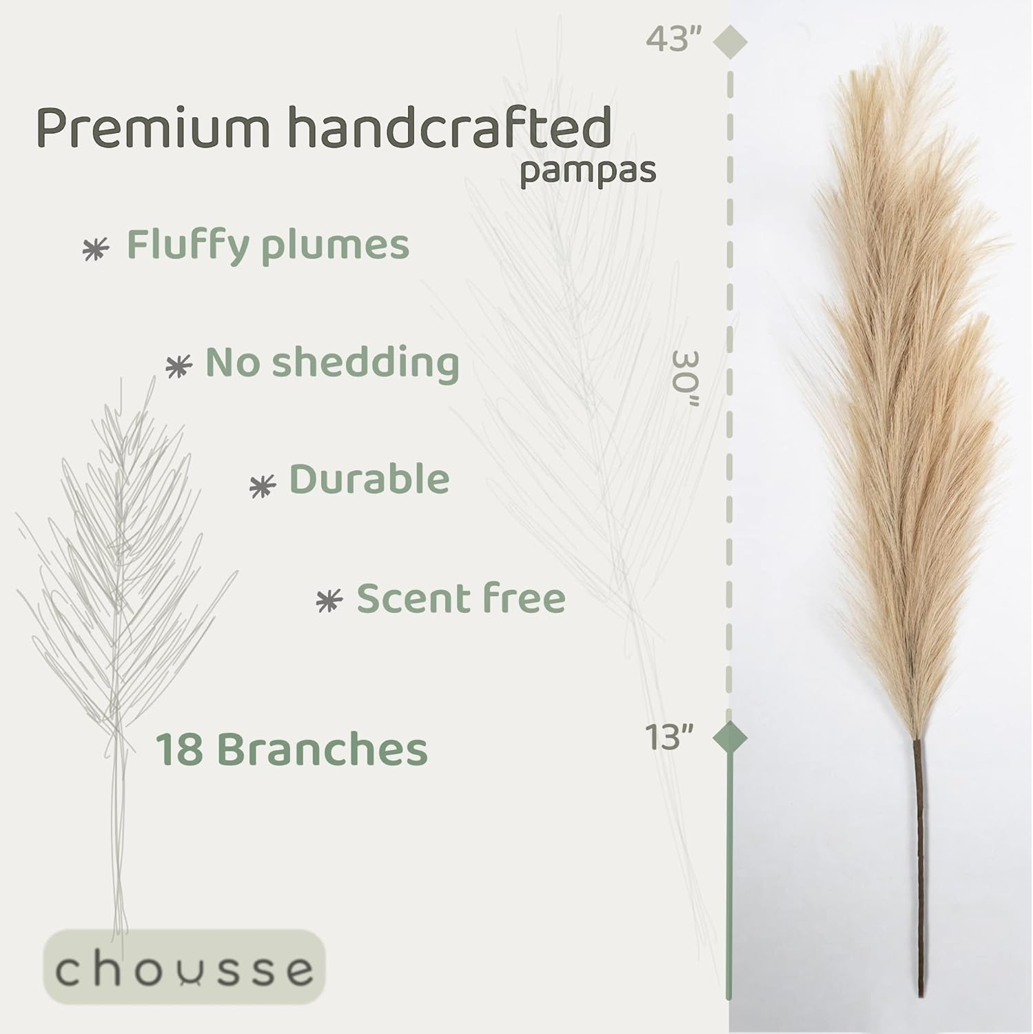 chousse 4 Pcs Pampas Grass Set - 43 Inches Tall (Coffee & Cream)