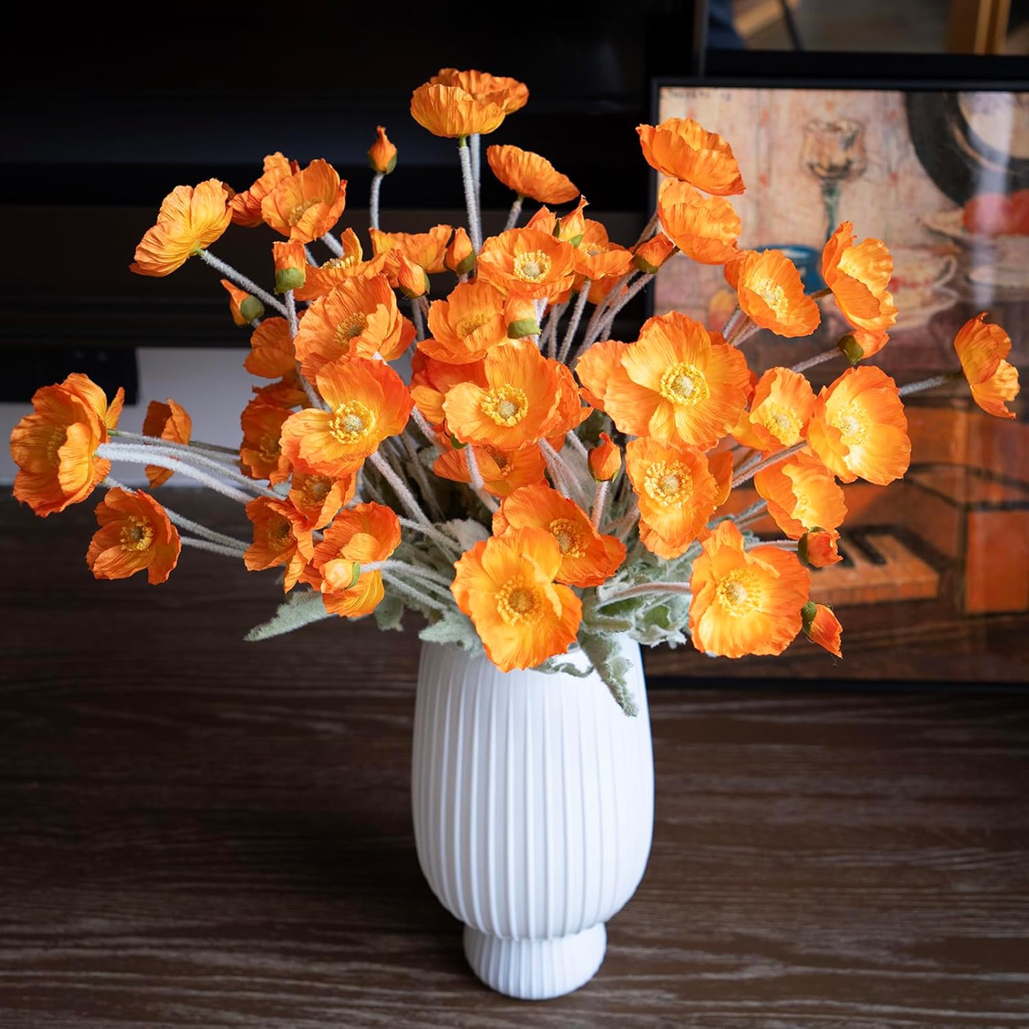 DUYONE Artificial Flowers 6 Stems Poppy Silk Bouquet,for Wedding, Home, Party Decoration,Table Centerpiece Arrangement(Orange Pink 6pcs)