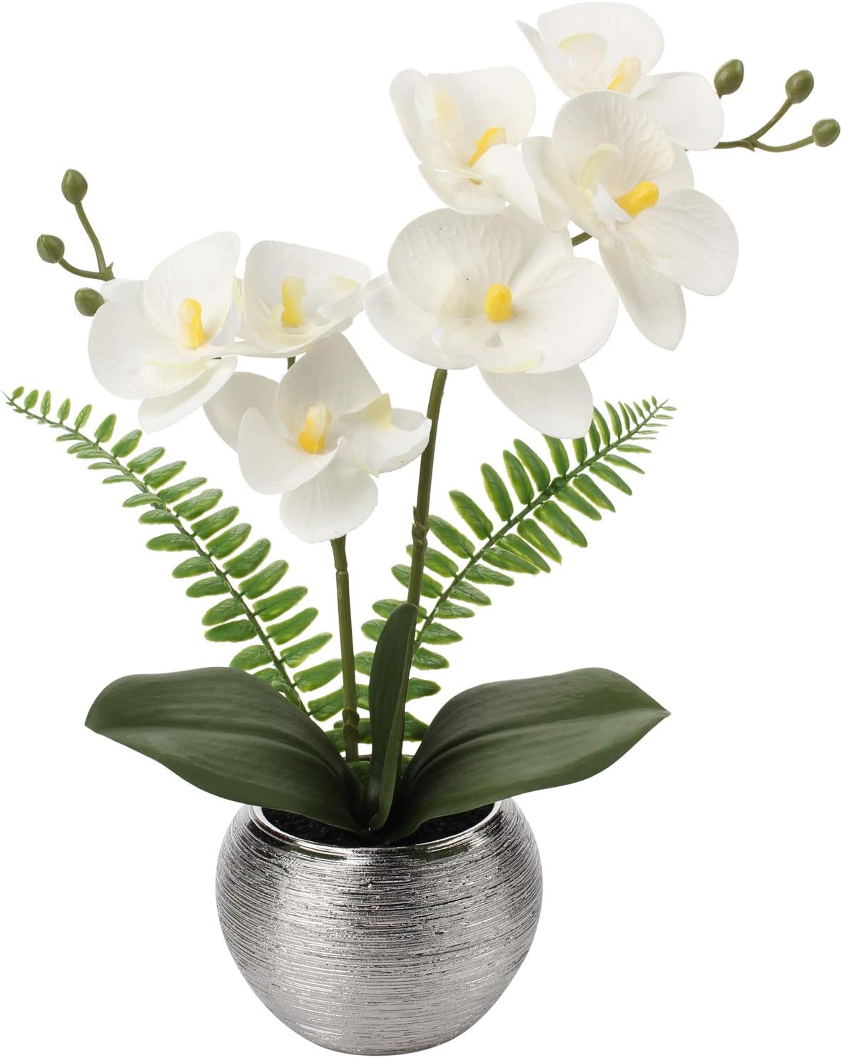 Briful Orchids Artificial Flowers Arrangement Small Fake Orchid Faux Flowers in Gold Ceramic Vase Real Touch Phalaenopsis Orchid Plant White Orchid for Home Office Wedding Party Centerpiece Decoration