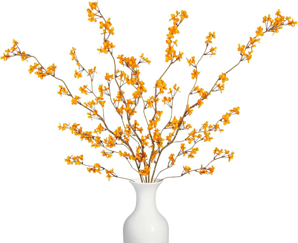 Ammyoo 4 PCS Artificial Plum Blossom Party Decorations Fake Cherry Flowers Faux Long Stems Wintersweets Silk Flowers Arrangement for Wedding Home Office Bedroom Decor(White)
