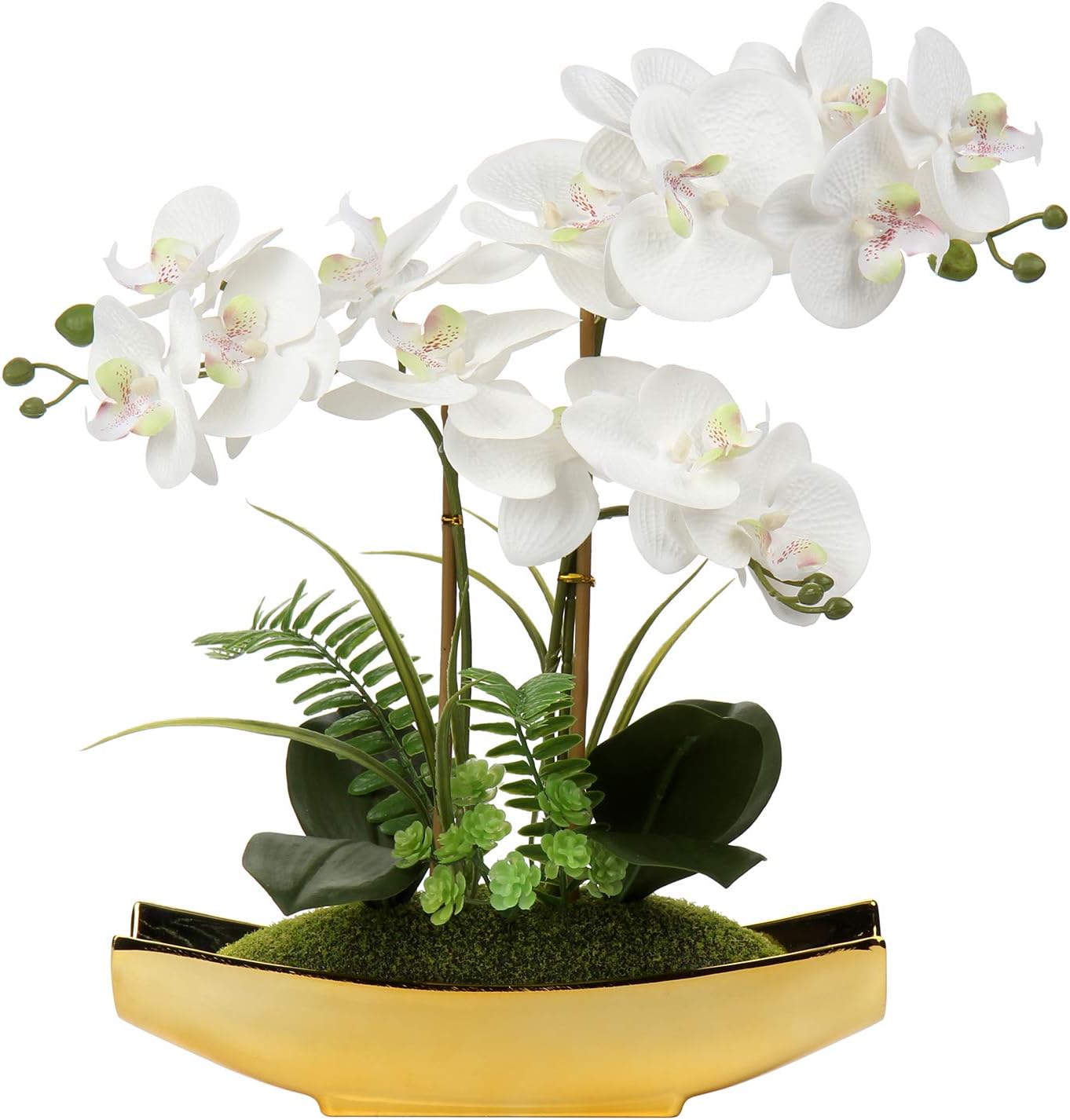 Briful Artificial Orchid, Faux Phalaenopsis Orchid Silk Flower Arrangement Tall Fake Orchid Flowers Plant Ceramics Pot Arrangements for Home Table Office Party Table Decor (Orchid #05)