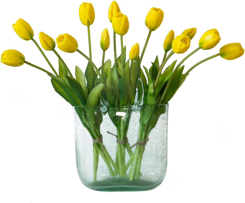 DUYONE 15pcs Artificial Tulips Flowers, Real Touch Latex Bouquet, Fake Tulips for Office Wedding Party Home Kitchen Garden Decoration(White,15pcs)