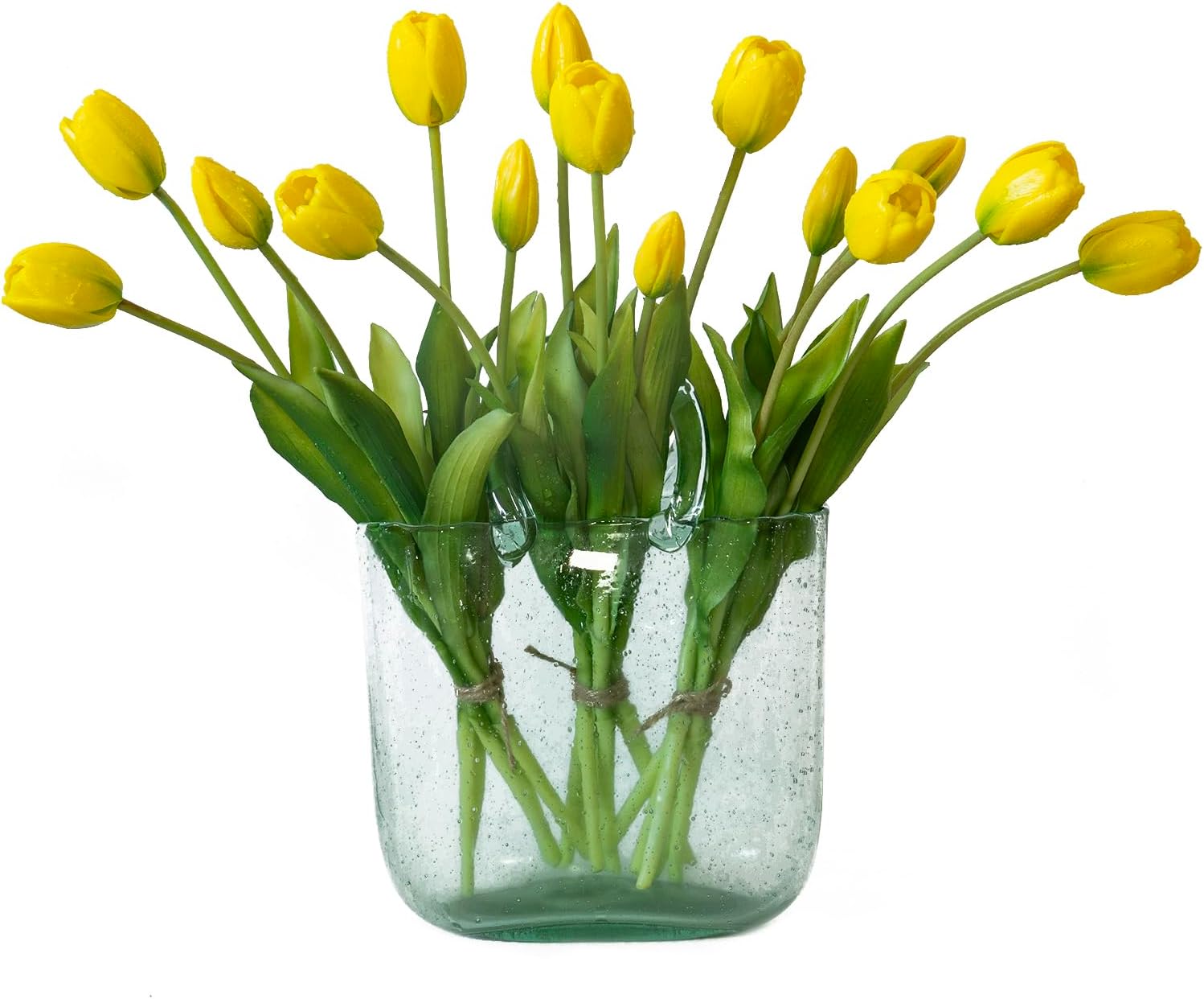 DUYONE 15pcs Artificial Tulips Flowers, Real Touch Latex Bouquet, Fake Tulips for Office Wedding Party Home Kitchen Garden Decoration(White,15pcs)