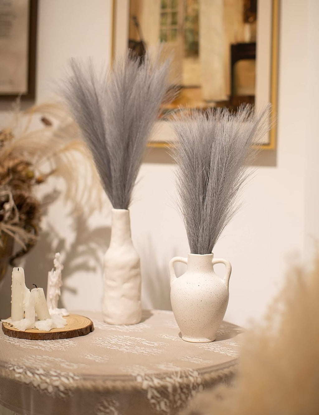 ChagoArt 6 Stems 17" Taupe Faux Pampas Grass - Boho Chic Rustic Artificial Plant