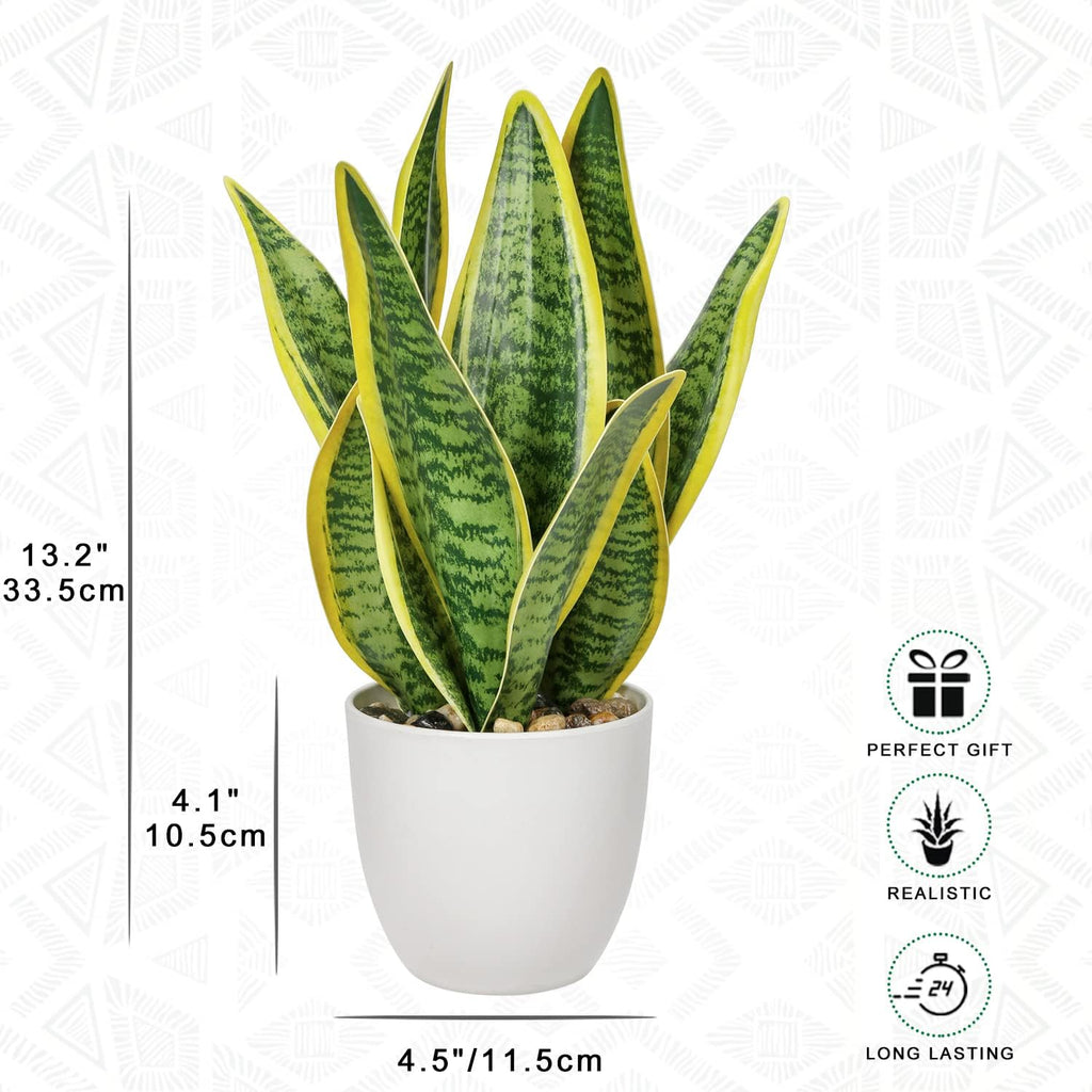 Oairse Sansevieria Artificial Plant in Ceramic Pot, Small Indoor Plant, Artificial Snake Plant, Artificial Plants Like Real, Perfect for Bathroom, Bedroom, Home, Office Decoration, Height 33 cm