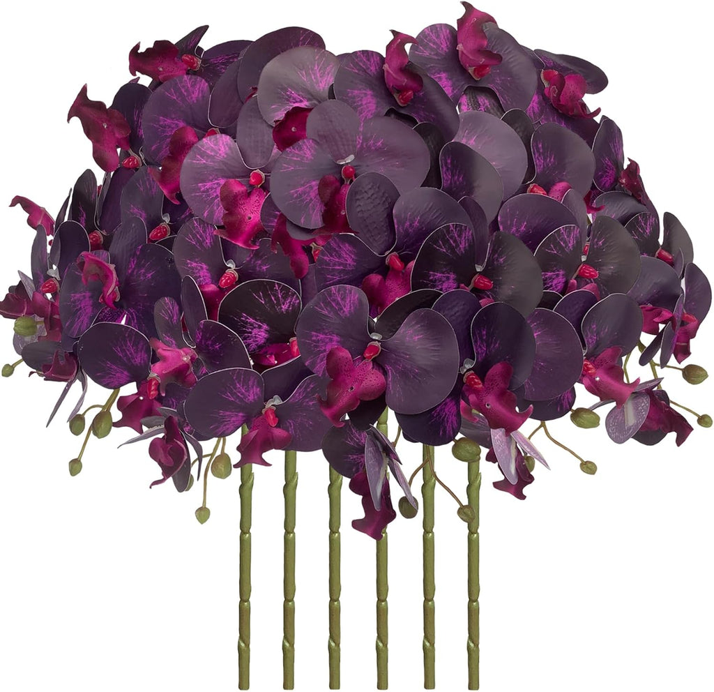 FagusHome 32" Artificial Phalaenopsis Flowers 6 Pcs with 4 Bundles Leaves Artificial Orchid Flowers Stem Plants for Home Décor (6Pcs)
