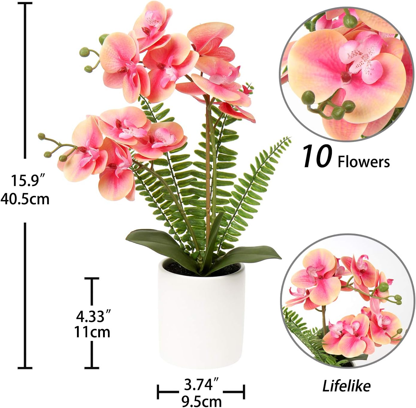 Briful Orchids Artificial Flowers Arrangement Small Fake Orchid Faux Flowers in Gold Ceramic Vase Real Touch Phalaenopsis Orchid Plant White Orchid for Home Office Wedding Party Centerpiece Decoration