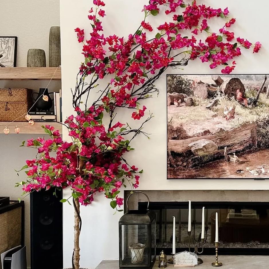Artificial Flowers Silk Bougainvillea Branches Faux Artificial Bougainvillea Floral Stems Long Plant Branches 45" for Wedding Centerpieces, Table Runner, Home Decoration (White - Pack of 4pcs)