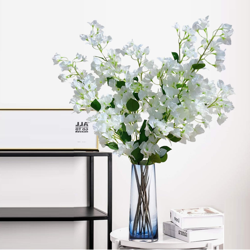 Artificial Flowers Silk Bougainvillea Branches Faux Artificial Bougainvillea Floral Stems Long Plant Branches 45" for Wedding Centerpieces, Table Runner, Home Decoration (White - Pack of 4pcs)