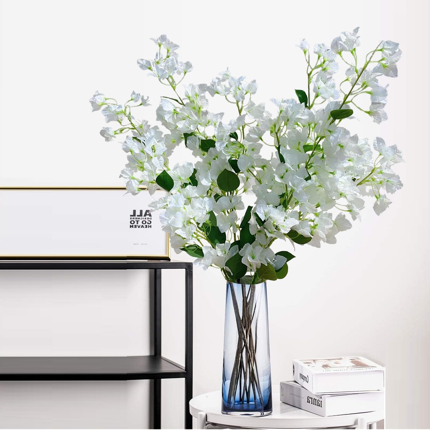 Artificial Flowers Silk Bougainvillea Branches Faux Artificial Bougainvillea Floral Stems Long Plant Branches 45" for Wedding Centerpieces, Table Runner, Home Decoration (White - Pack of 4pcs)