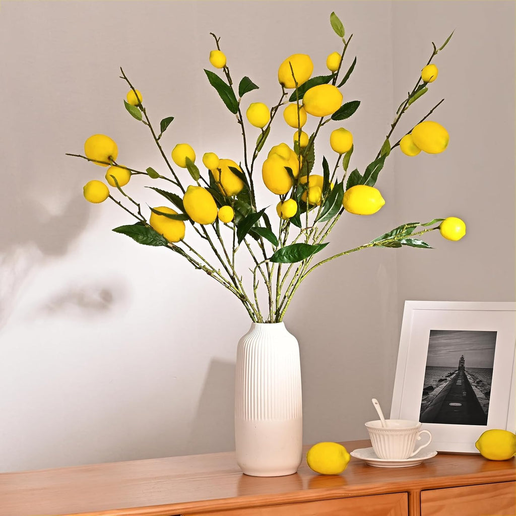 Sunm boutique 2 Pack Artificial Lemon Branch Vivid Yellow Artificial Lemon Branch Home Party Garden Decoration