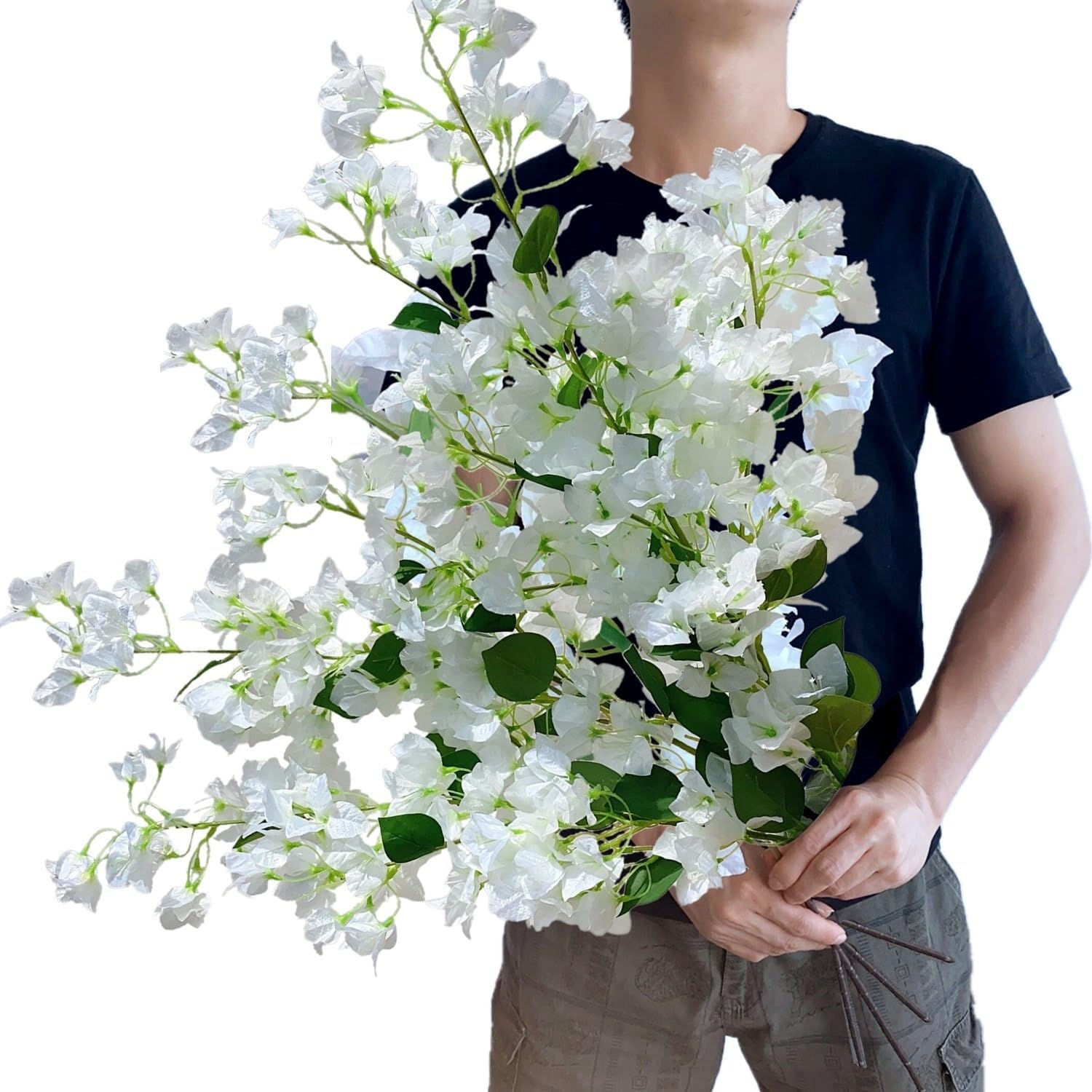 Artificial Flowers Silk Bougainvillea Branches Faux Artificial Bougainvillea Floral Stems Long Plant Branches 45" for Wedding Centerpieces, Table Runner, Home Decoration (White - Pack of 4pcs)