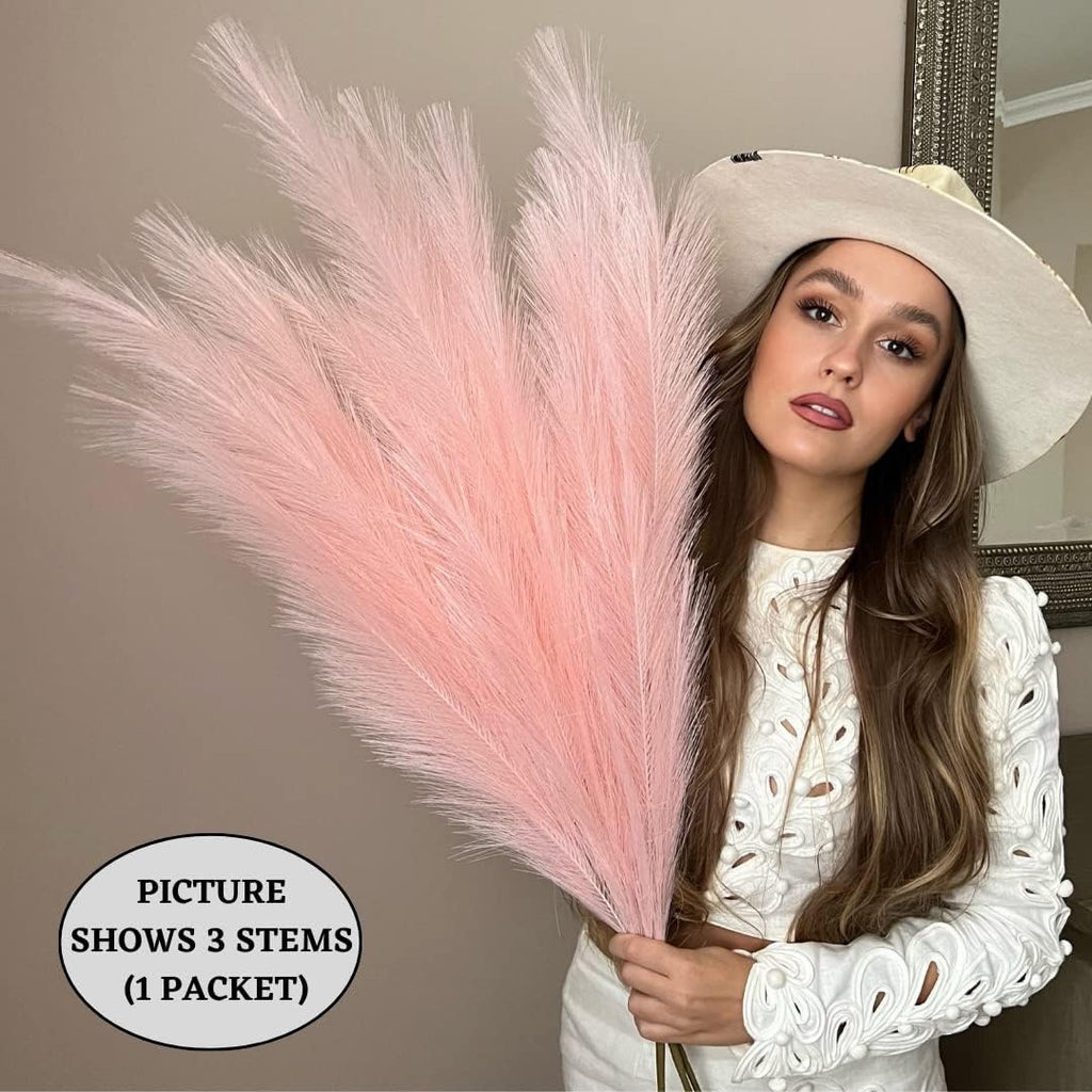 VOULUX Extra Large Tall Blue Fake Faux Artificial Pampas Grass Large Fluffy x3 115cm Stems x18 Decorative Artificial Flora Feathers For Floor Vases Tall Blue Plant Flowers Long Pampas Grass