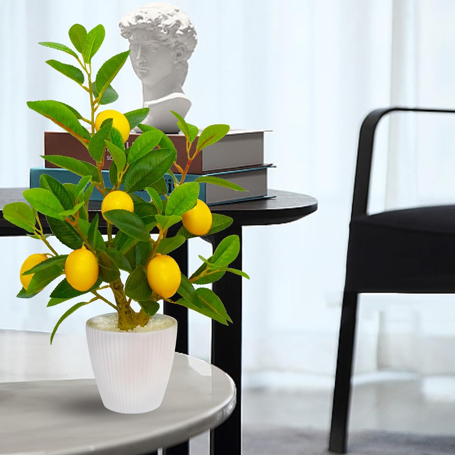 WOXBITA Artificial Faux Lemon Tree Fake Lemons Decor Small Plants Citrus Fruit Tree with White Pot Indoor Lemon Decorations 18 inches for Kitchen, Home,Office, Living Room Table, Desk