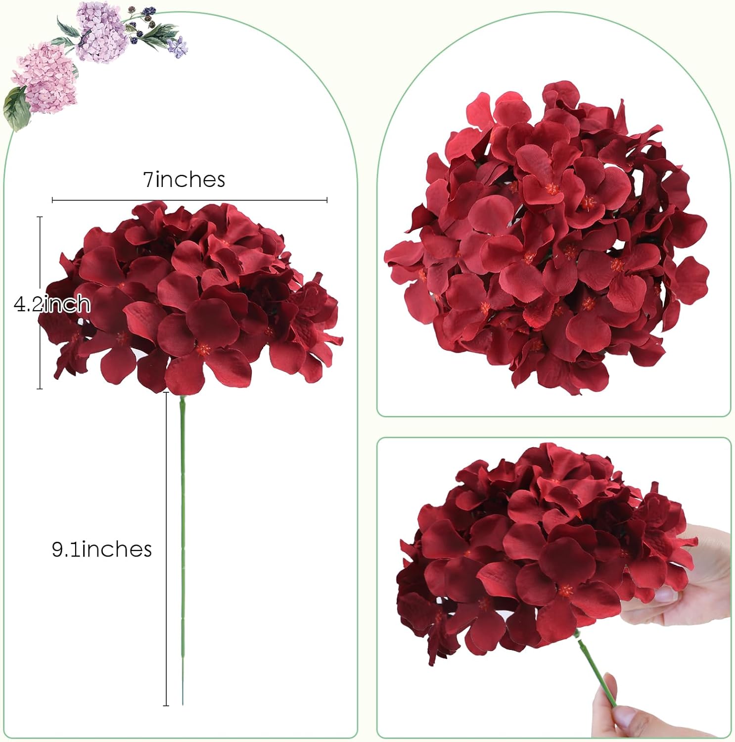 AVIVIHO Dusty Pink Hydrangea Artificial Flowers Pack of 10 Fake Hydrangeas Heads Full Faux Hydrangea Silk Flowers with Stems for Wedding Home Party Centerpieces Shop Baby Shower Decoration