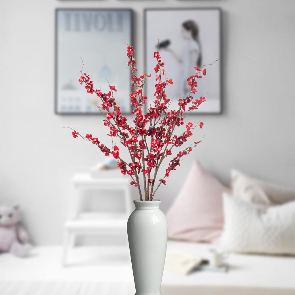 Ammyoo 4 PCS Artificial Plum Blossom Party Decorations Fake Cherry Flowers Faux Long Stems Wintersweets Silk Flowers Arrangement for Wedding Home Office Bedroom Decor(White)