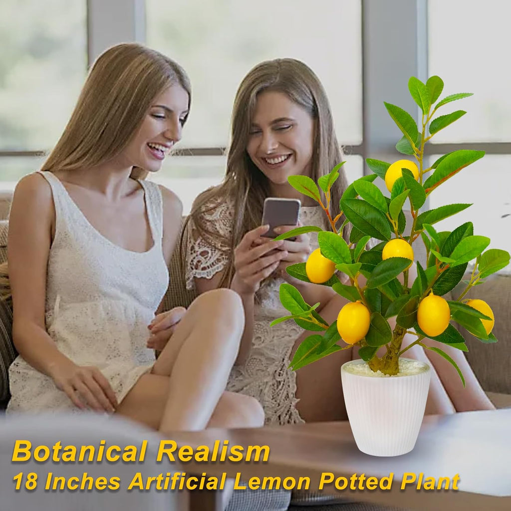 WOXBITA Artificial Faux Lemon Tree Fake Lemons Decor Small Plants Citrus Fruit Tree with White Pot Indoor Lemon Decorations 18 inches for Kitchen, Home,Office, Living Room Table, Desk