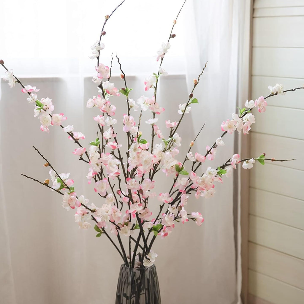 florisso Cherry Blossom Branches, Faux Peach Blossom Flowers, Artificial Plum Branches Real Touch Silk for Party Home Decor Wedding Arrangements (4PCS, White, 41")