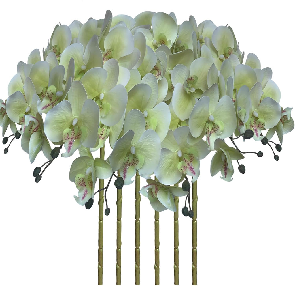 FagusHome 32" Artificial Phalaenopsis Flowers 6 Pcs with 4 Bundles Leaves Artificial Orchid Flowers Stem Plants for Home Décor (6Pcs)