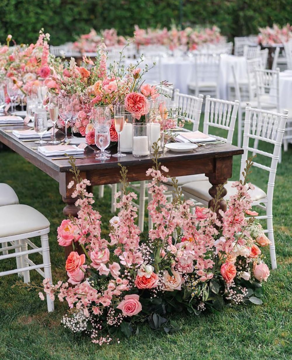 IPOPU Champagne Artificial Delphinium Flowers 33.5" Long Stem Artificial Flowers Fake Flowers for Wedding Centerpieces for Home Tables Party Decor（Champagne）