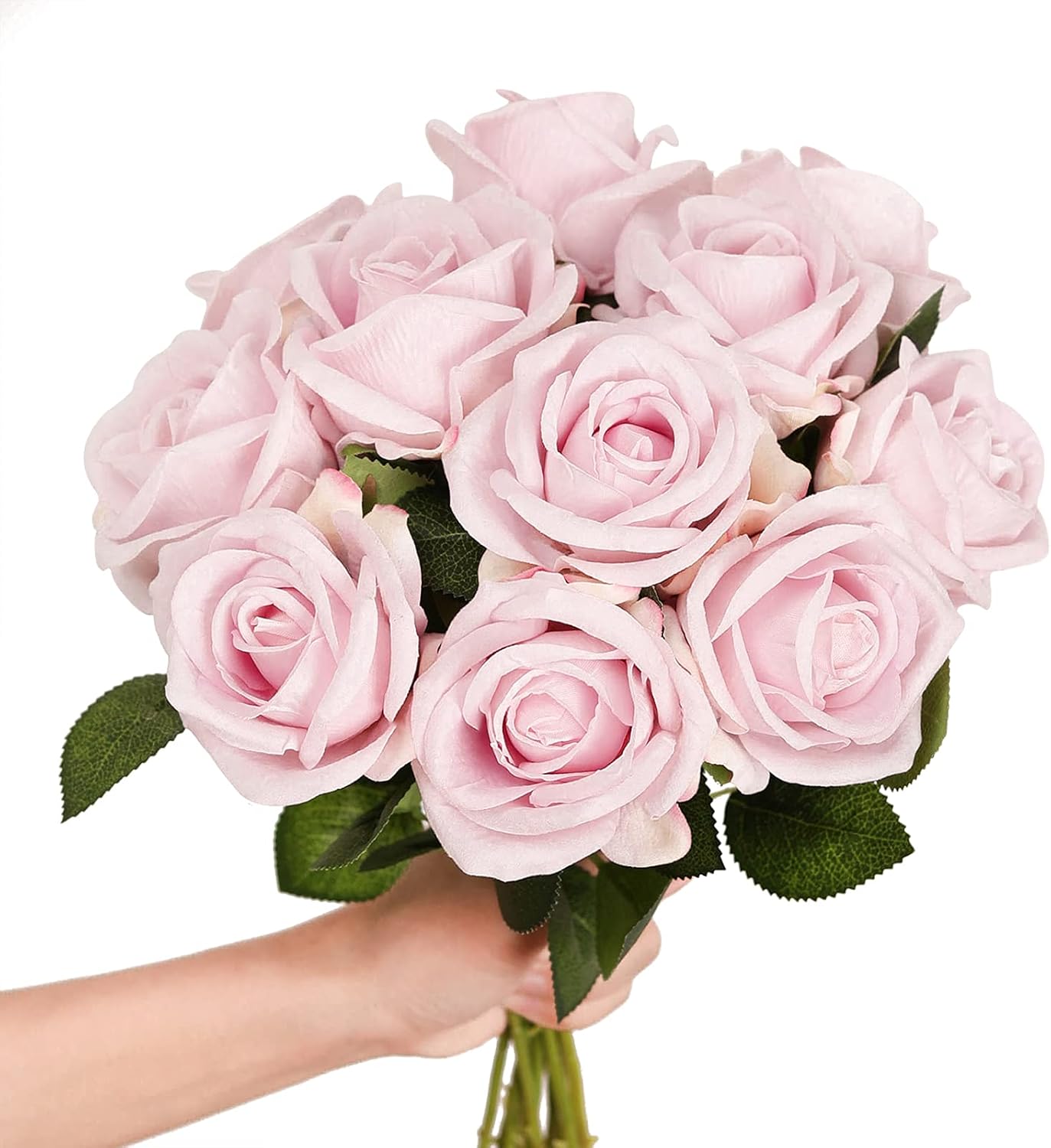 Luyue 10 Pack Artificial Velvet Roses Fake Red Rose Silk Flowers with Stem Floral Gift for Wedding Arrangement Party Home Decor-Red