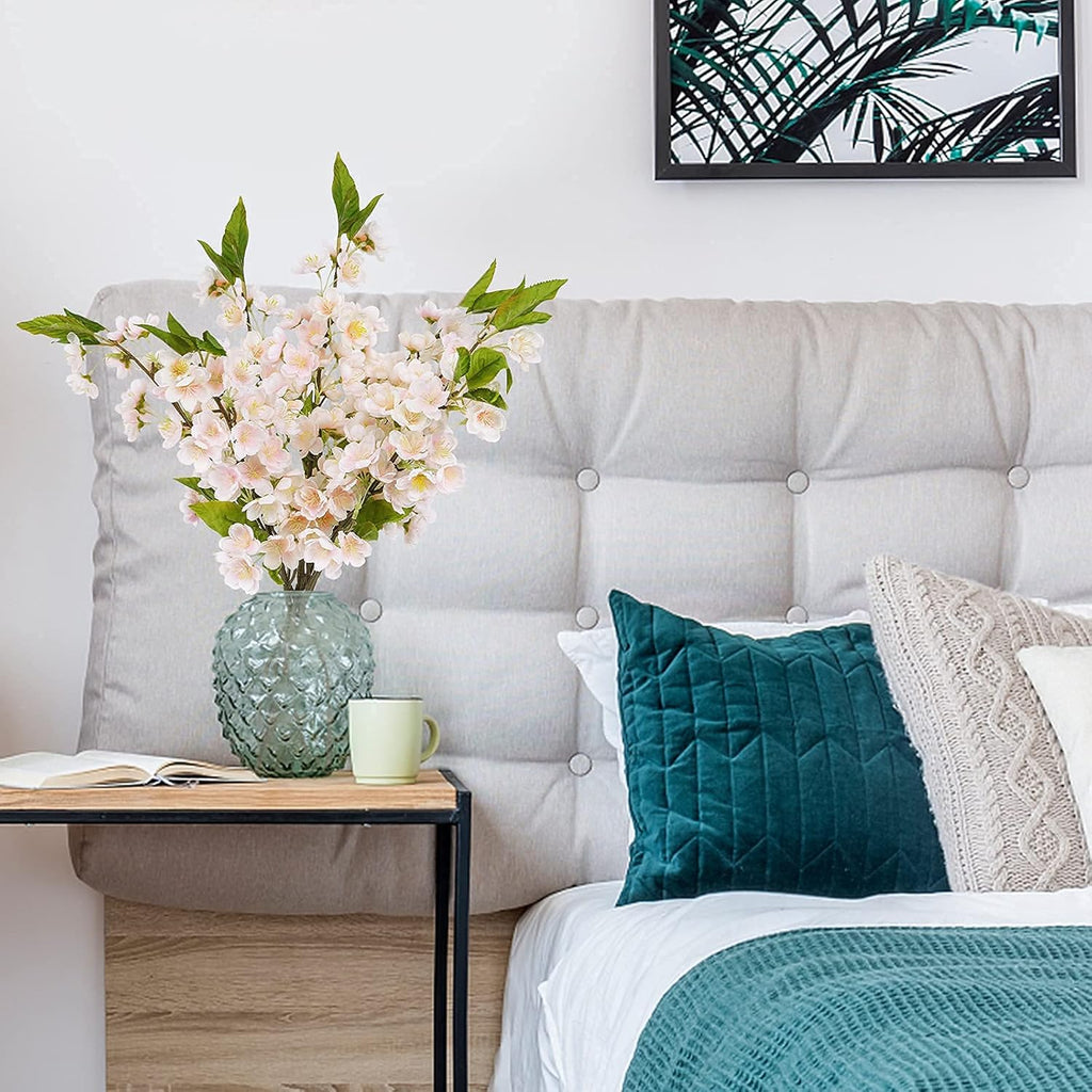 Sunm Boutique White Cherry Blossom Flowers, Artificial Cherry Blossom Decor Faux Cherry Blossom Branches Vase Arrangements for Wedding Home Party Kitchen Decor, Set of 3