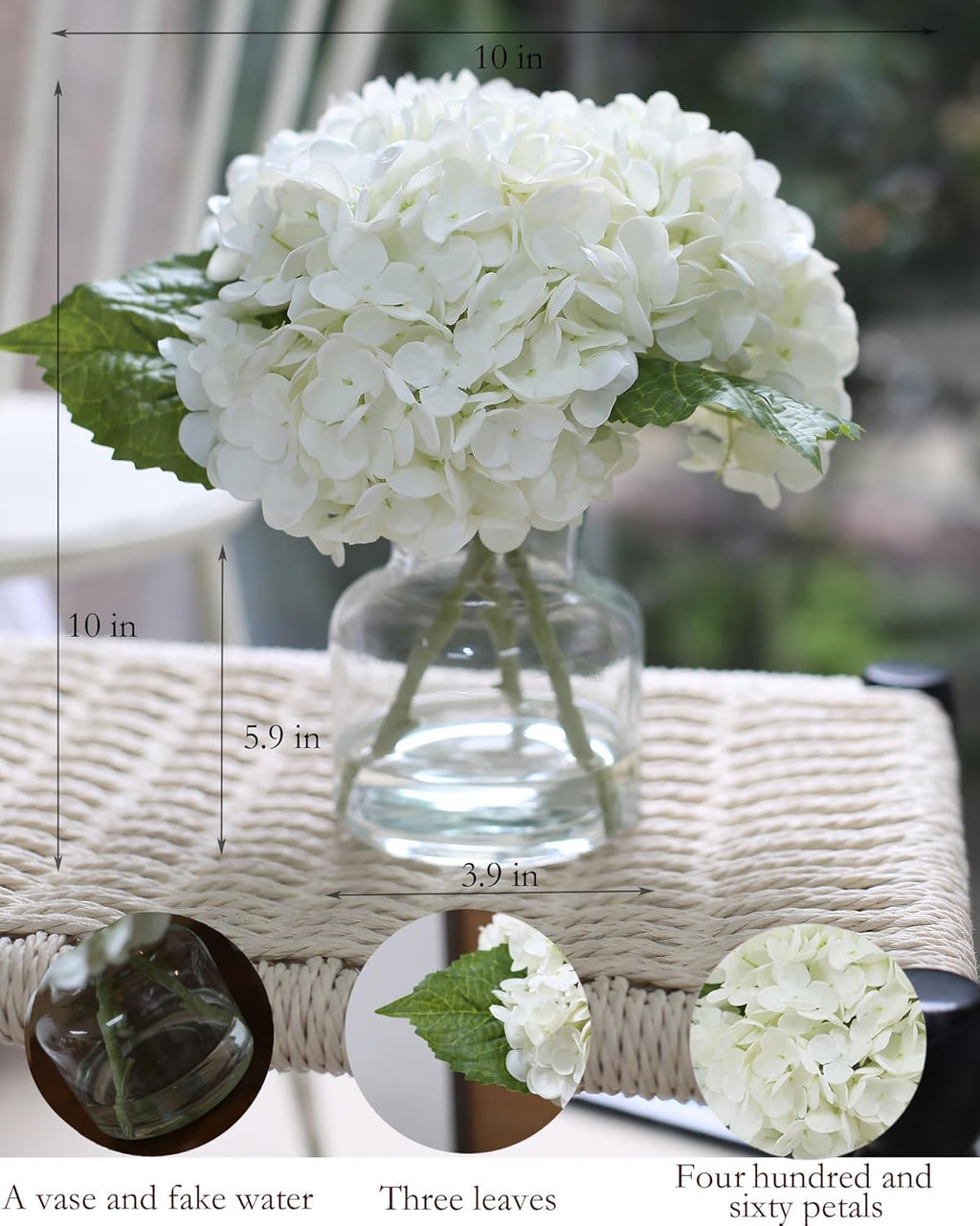 CHASMILE Hydrangea Artificial Flowers in Vase for Home Decoration, White Hydrangea Centerpieces for tables, Lifelike Fake Hydrangea in Vase for Bathroom, Office and Water Bar (White), SX240612