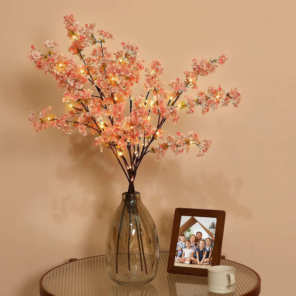 Sunm Boutique White Cherry Blossom Flowers, Artificial Cherry Blossom Decor Faux Cherry Blossom Branches Vase Arrangements for Wedding Home Party Kitchen Decor, Set of 3