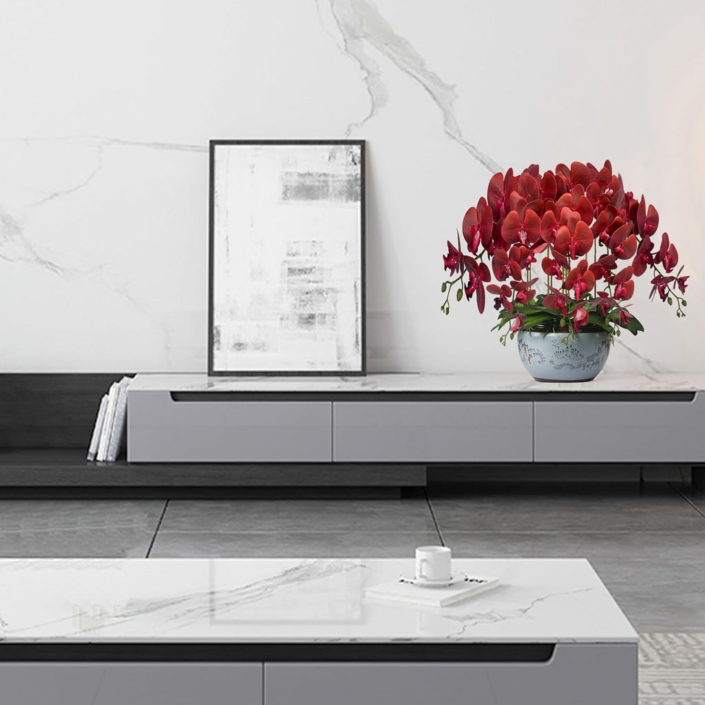 FagusHome Artificial Phalaenopsis Flowers Branches 9 Large Blooms Artificial Orchid Flowers Stem Plants 42 Inches 2 Pcs for Home Wedding Décor (Blue)